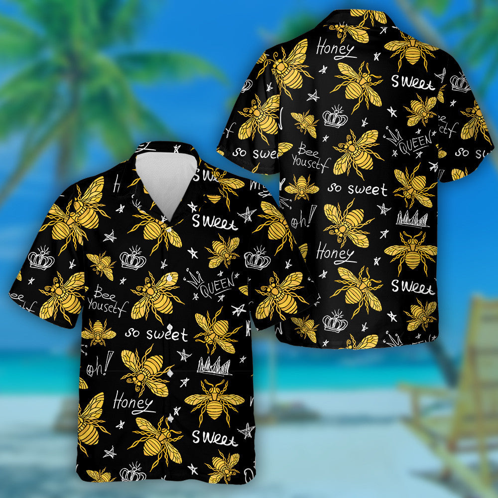 Dubh Agus Buí Lámh Tarraingthe Órga Bee Bee Léine Haváís, Léine haváíais Bronntanas, Nollag Bronntanas