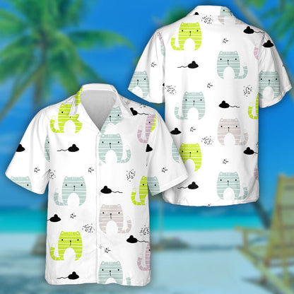 Funny Cat And Black Mouse On White Hawaiian Shirt, Hawaiian Shirt Gift, Christmas Gift