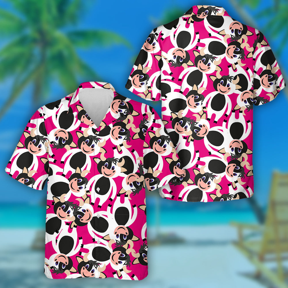 Happy Cow On Blue Background Doodle Style Hawaiian Shirt, Hawaiian Shirt Gift, Christmas Gift