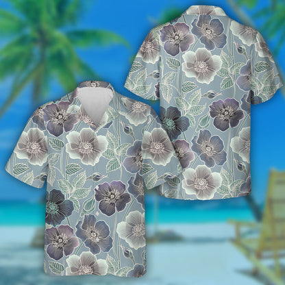 Duilleoga Bláthanna Corcra Iontacha Brainsí Patrún Líníochta Láimhe Léine Haváís, Bronntanas Léine Haváís, Bronntanas Nollag