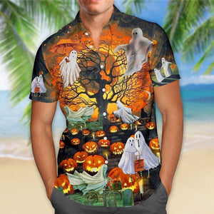 White Ghost Halloween Crazy Ornamental Hawaiian Shirt, Hwaiian For Gift