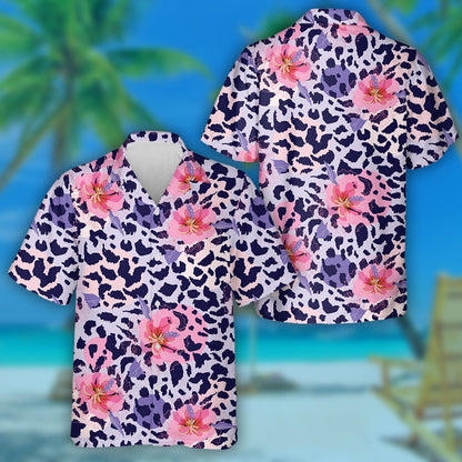 Beautiful Blooming Flower On Animal Skin Leopard Hawaiian Shirt, Hawaiian Shirt Gift, Christmas Gift