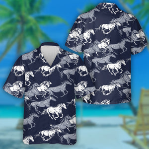The Running Beautiful White And Gray Horses Hawaiian Shirt,Hawaiian Shirt Gift, Christmas Gift