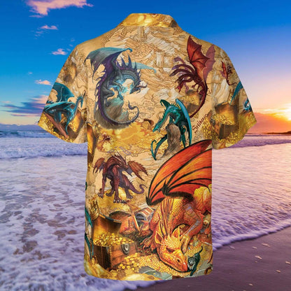 Dragon Map On Fire Background Hawaiian Shirt,Hawaiian Shirt Gift, Christmas Gift