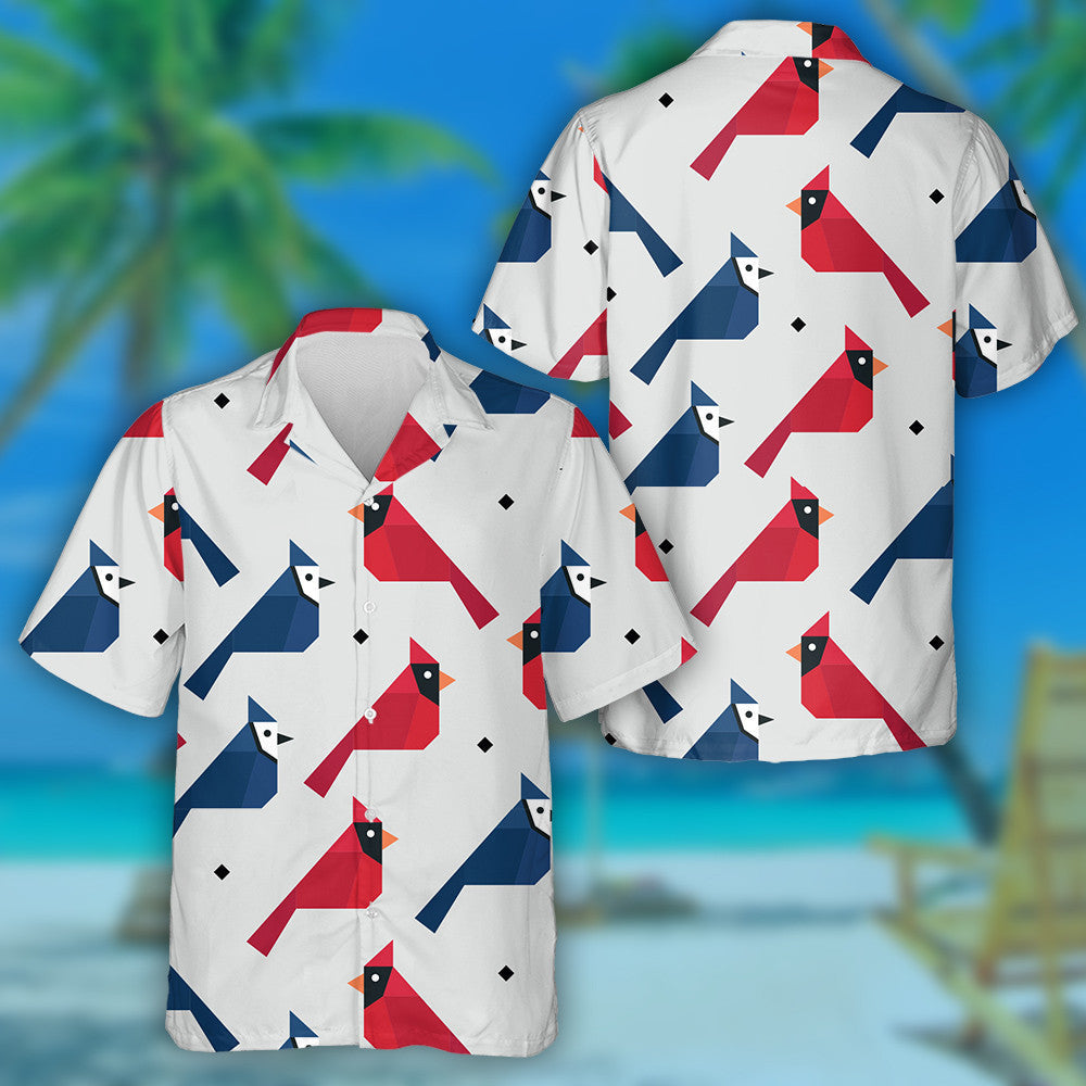 Little Red Cardinal Bird Red And Blue Hawaiian Shirt, Hawaiian Shirt Gift, Christmas Gift