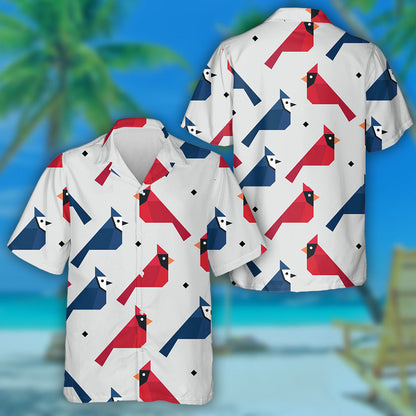 Little Red Cardinal Bird Red And Blue Hawaiian Shirt, Hawaiian Shirt Gift, Christmas Gift