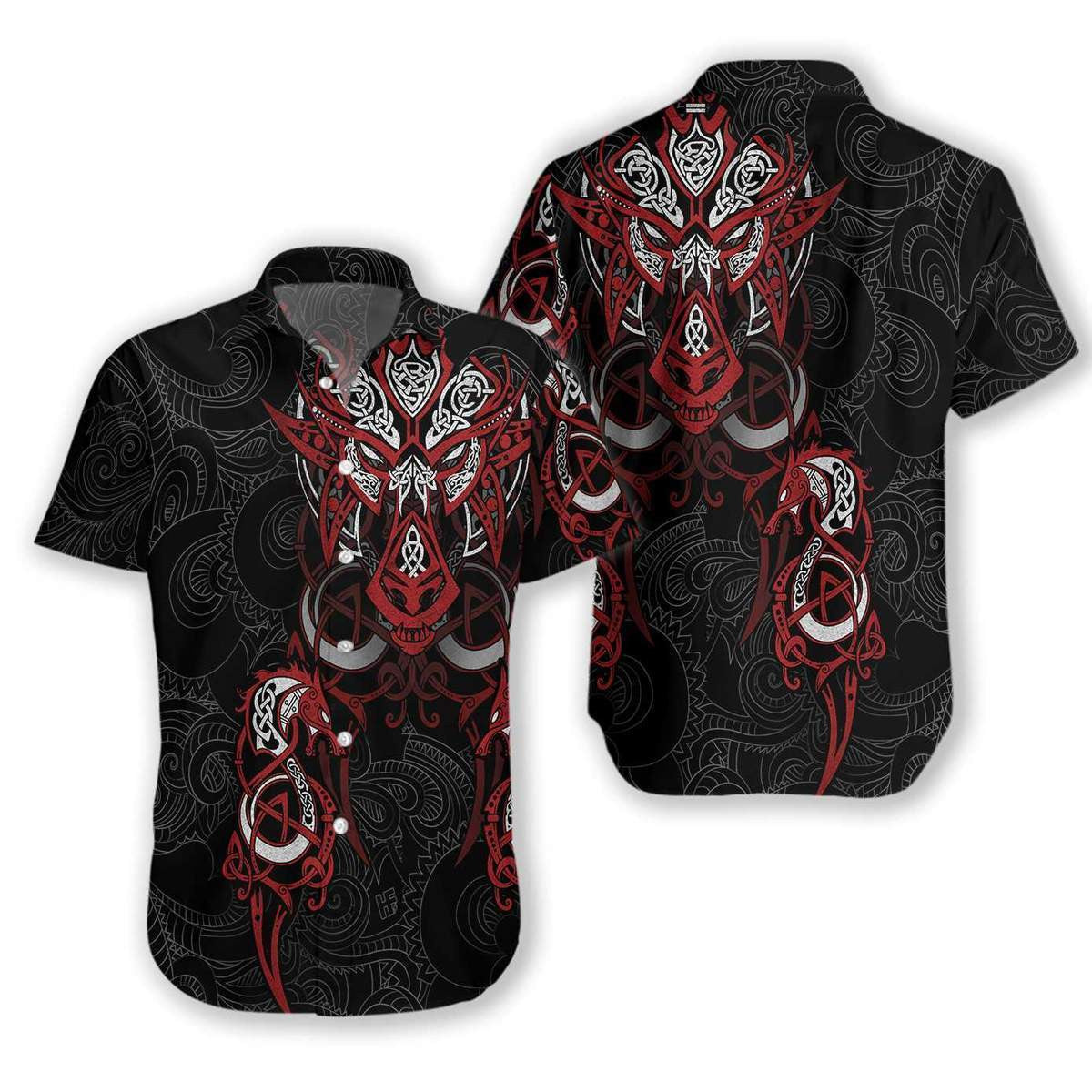 Red Viking Tattoo Dragon Pattern Hawaiian Shirt,Hawaiian Shirt Gift, Christmas Gift