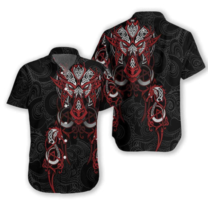 Red Viking Tattoo Dragon Pattern Hawaiian Shirt,Hawaiian Shirt Gift, Christmas Gift
