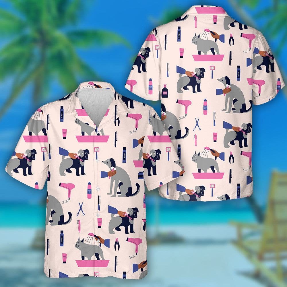 The Grooming Salon Dogs In Cartoon Background Hawaiian Shirt, Hawaiian Shirt Gift, Christmas Gift