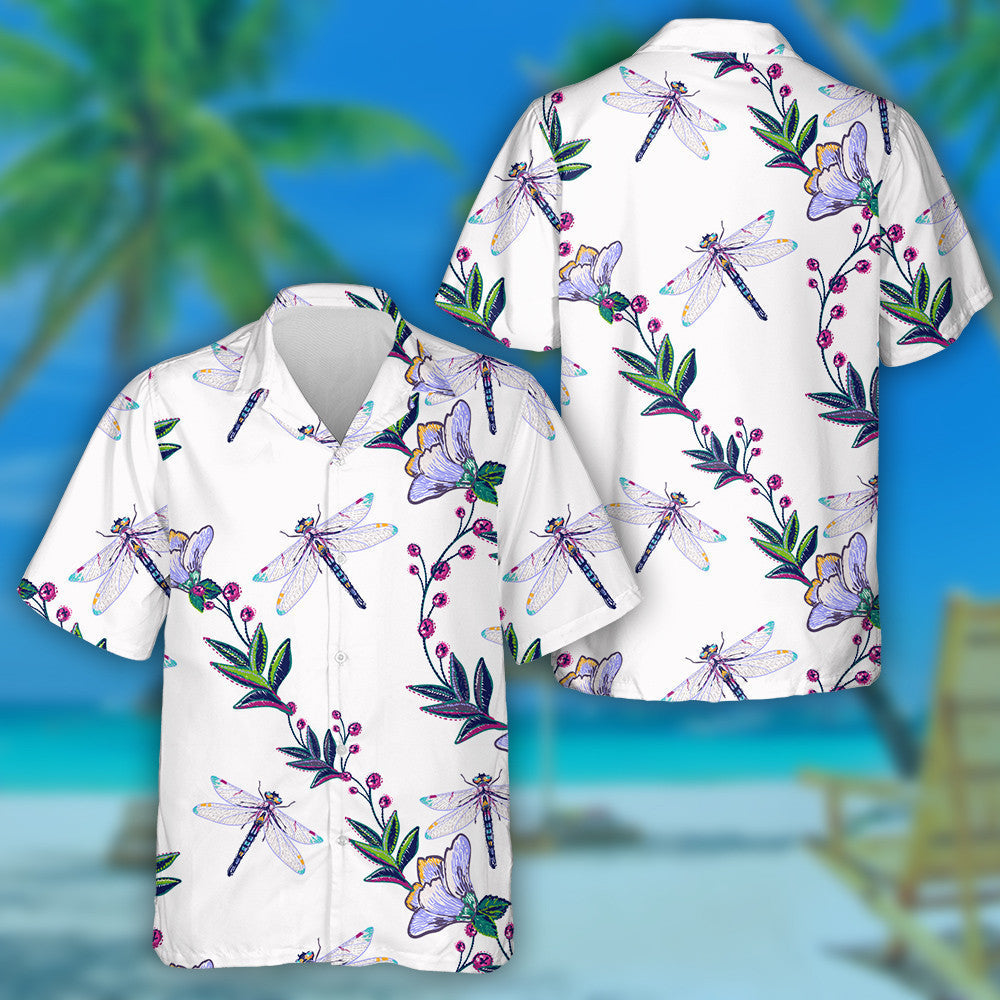 Simple Bright Flying Dragonfly And Branch Hawaiian Shirt,Hawaiian Shirt Gift, Christmas Gift