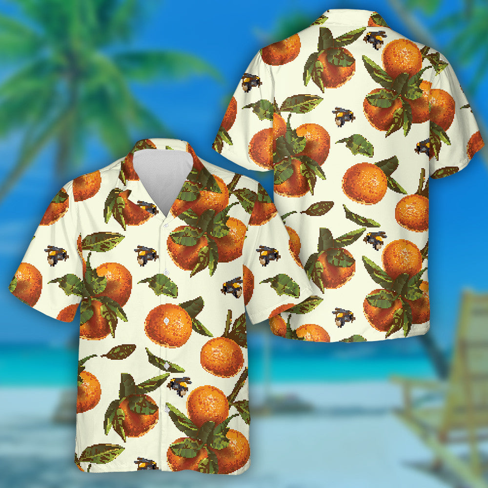 Natural Summer Mandarin Fruit And Bumblebee Hawaiian Shirt,Hawaiian Shirt Gift, Christmas Gift