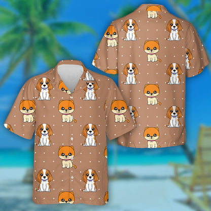 Pomeranian And Beagle Puppy With White Dots Hawaiian Shirt, Hawaiian Shirt Gift, Christmas Gift