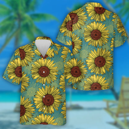 Bláthanna Oráiste Buí Nádúrtha Ar Chúlra Gorm Mionta Léine Haváís, Bronntanas Léine Haváíais, Bronntanas Nollag