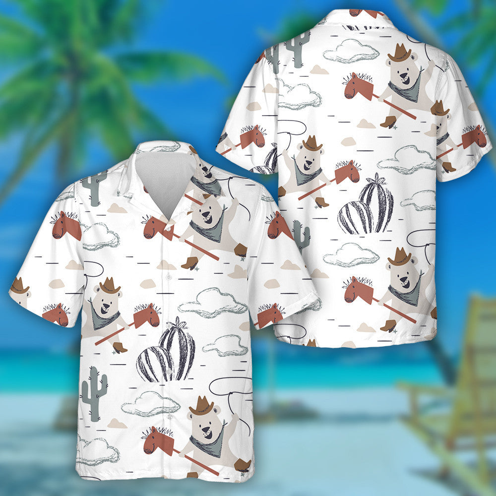 Cartoon Western Bear Baby Ride Horse Hawaiian Shirt, Hawaiian Shirt Gift, Christmas Gift