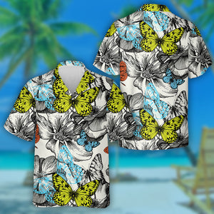 Colorful Blooming Roses And Flying Daisies Hawaiian Shirt, Hawaiian For Gift