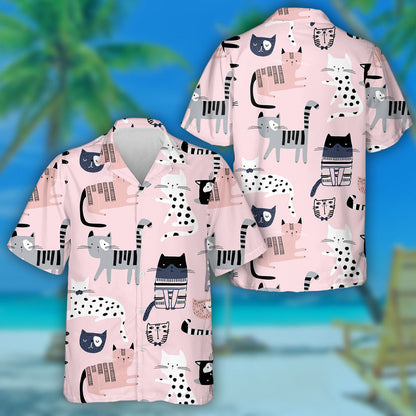 Cat With Cute Colorful Kittens On Pink Hawaiian Shirt, Hawaiian Shirt Gift, Christmas Gift