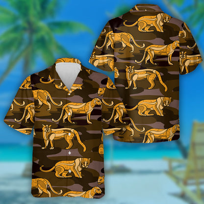 Cúlra Donn Liopard Ainmhithe Trendy Tarraingthe le Láimh Léine Haváís, Bronntanas Léine Haváís, Bronntanas Nollag