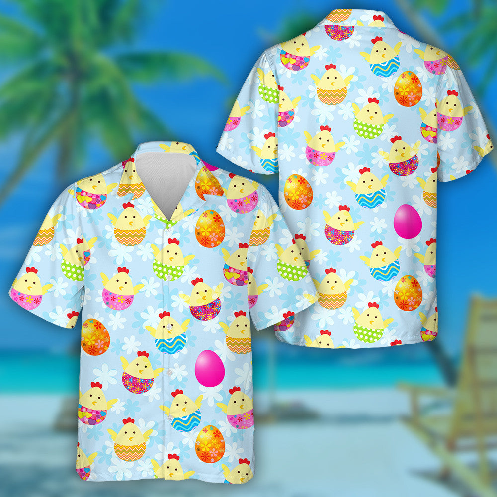 Cute Chicken Sitiing In Colorful Egg Shell Hawaiian Shirt, Hawaiian Shirt Gift, Christmas Gift