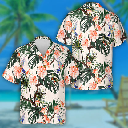 Theme Hummingbirds Butterflies Palm Leaves And Hibiscus Hawaiian Shirt, Hawaiian Shirt Gift, Christmas Gift