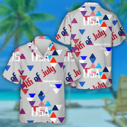 Multicolored Triangles Pattern With Words USA 4th Of July Hawaiian Shirt, Hawaiian Shirt Gift, Christmas Gift