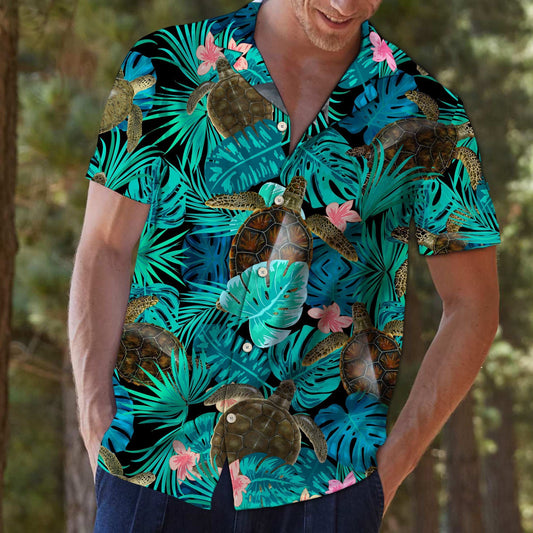 Summer Turtle Tropical Jungle Design Hawaiian Shirt,Hawaiian Shirt Gift, Christmas Gift