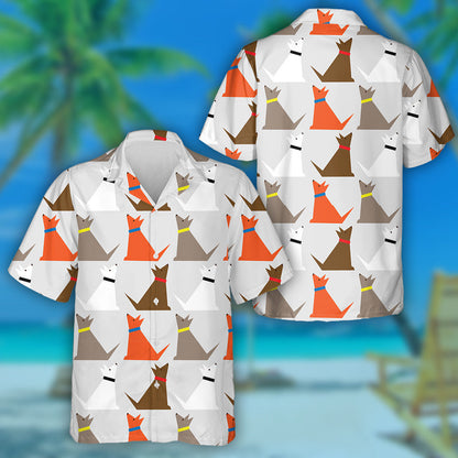 Cartoon Brown Dogs On Gray Background Hawaiian Shirt, Hawaiian For Gift