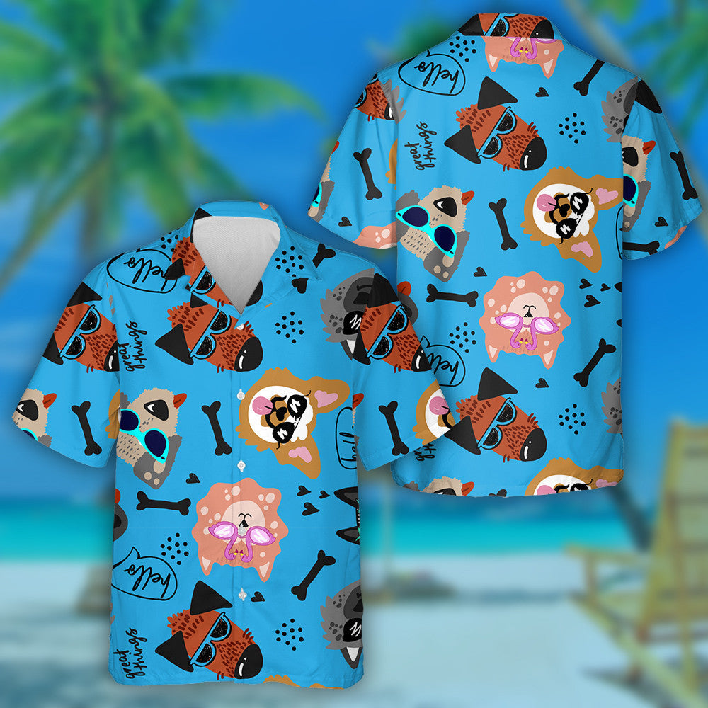 Cool Hand Drawn With Dogs In Glasses Hawaiian Shirt, Hawaiian Shirt Gift, Christmas Gift