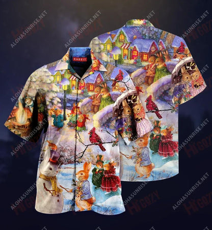 Christmas At Rabbit Town Short Hawaiian Shirt Vacation Tropical Shirts Custom Hawaiian Shirts Crazy Shirts Hawaii_Hawaiian Shirt Gift, Christmas Gift