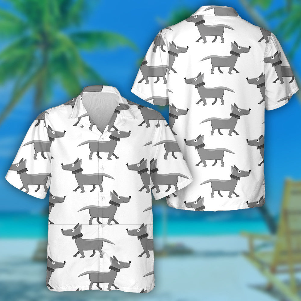 Cartoon Repeating Dog On White Isolated Background Hawaiian Shirt, Hawaiian Shirt Gift, Christmas Gift