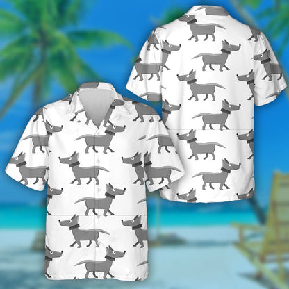 Cartoon Repeating Dog On White Isolated Background Hawaiian Shirt, Hawaiian Shirt Gift, Christmas Gift