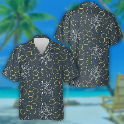 Cíor Mhíl Nádúrtha an tSamhraidh Agus Beacha ar Léine Gorma Haváí Teal, Bronntanas Léine Haváíais, Bronntanas Nollag