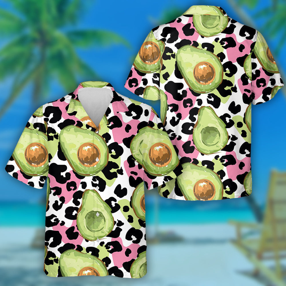 Wild African Leopard And Hand Drawn Avocado Hawaiian Shirt, Hawaiian Shirt Gift, Christmas Gift