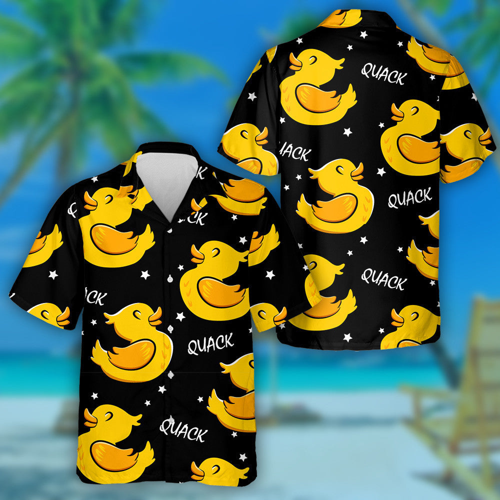 Cartoon Duck And Stars On Black Hawaiian Shirt, Hawaiian For Gift