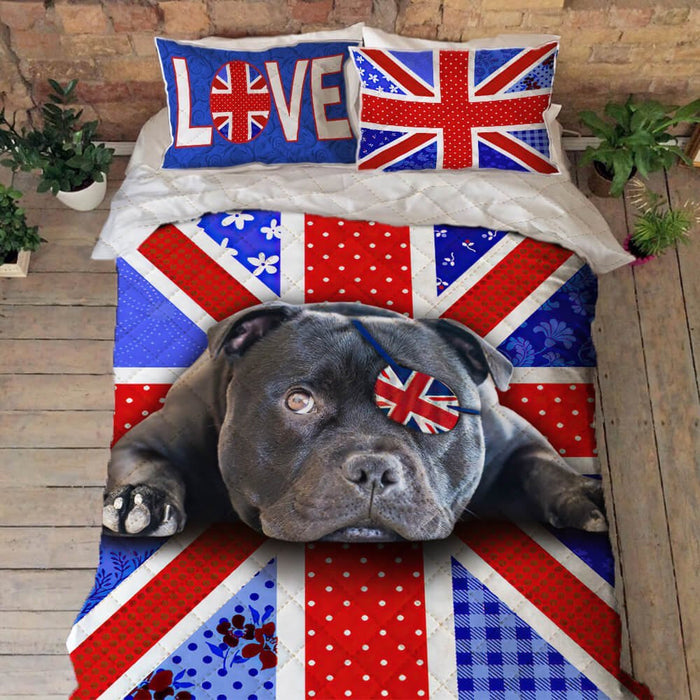 Staffordshire Bull Terrier Dog Quilt Bedding Set UK Flower Pattern Bedroom Set Bedlinen 3D,Bedding Christmas Gift,Bedding Set Christmas