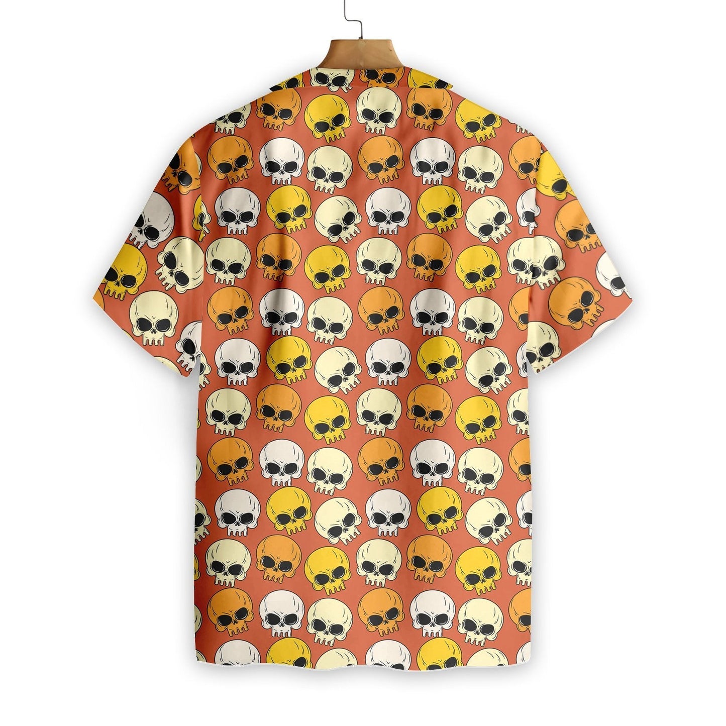 Cute Skull Pattern Orange Background Hawaiian Shirt,Hawaiian Shirt Gift, Christmas Gift