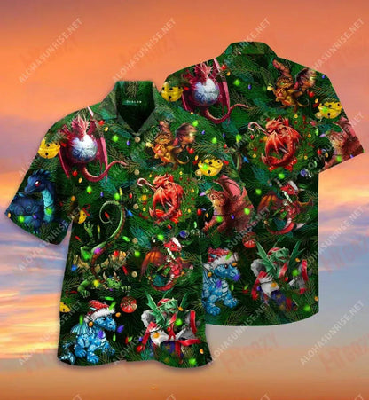 Is Ainmhithe Spioradálta iad Dragons Léine Gearr Haváís Caitheamh aimsire Léinte Tropical Léinte Seanré Haváíais Léinte Greannmhar Haváis, Bronntanas Léine Haváís, Bronntanas Nollag