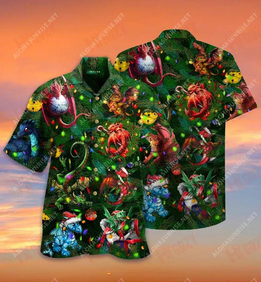 Is Ainmhithe Spioradálta iad Dragons Léine Gearr Haváís Caitheamh aimsire Léinte Tropical Léinte Seanré Haváíais Léinte Greannmhar Haváis, Bronntanas Léine Haváís, Bronntanas Nollag