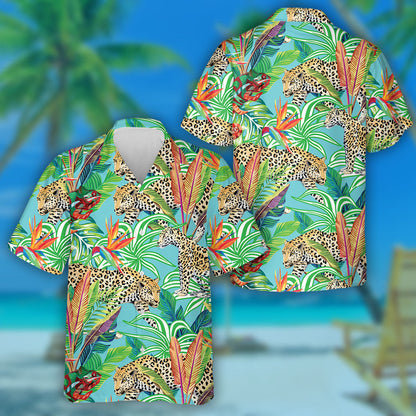 Chameleon And Leopard In Forest Background Hawaiian Shirt, Hawaiian For Gift