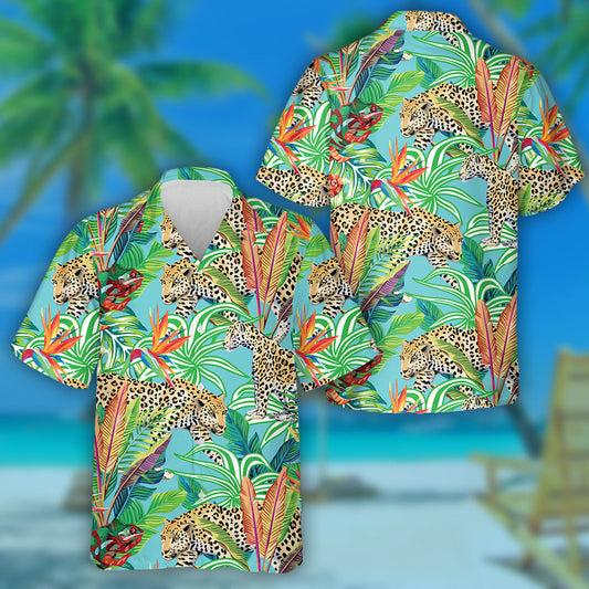 Chameleon And Leopard In Forest Background Hawaiian Shirt, Hawaiian For Gift