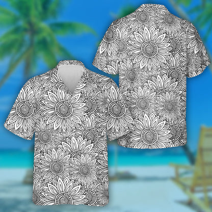 None Colored Pattern With Sunflowers Doodle Style Hawaiian Shirt, Hawaiian Shirt Gift, Christmas Gift