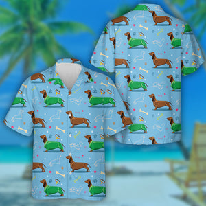 Winter Dachshund Dog Wearing Green Clothes Hawaiian Shirt,Hawaiian Shirt Gift, Christmas Gift