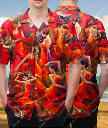 Rinceoirí Flamenco Léinte Gearr Muinchille Unisex Léinte Trópaiceacha an tSamhraidh Léinte Crazy Haváíais Léine Haváís Patrún_ Léine haváíais Bronntanas, Bronntanas Nollag