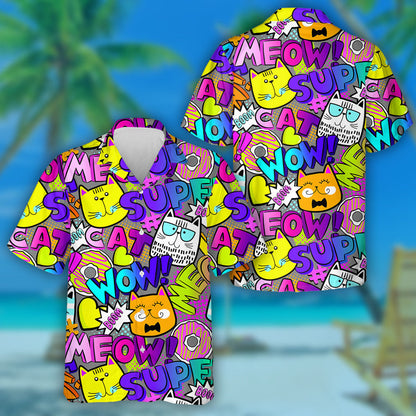 Graffiti Colorful Funny Cats In Comic Style Hawaiian Shirt, Hawaiian Shirt Gift, Christmas Gift