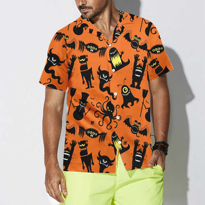 Cute Monster Silhouette Halloween Bigfoot Dramatic Hawaiian Shirt,Hawaiian Shirt Gift, Christmas Gift