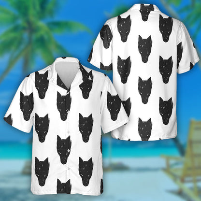 Wolf Animal Dog Head Dark Black Hawaiian Shirt,Hawaiian Shirt Gift, Christmas Gift