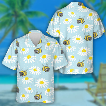 Natural Spring Cute Bee And Blooming Flowers Hawaiian Shirt, Hawaiian Shirt Gift, Christmas Gift