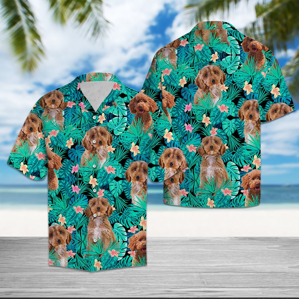 Cute Cockapoo Tropical Palm Leaves Summer Vacation Themed Hawaiian Shirt, Hawaiian Shirt Gift, Christmas Gift