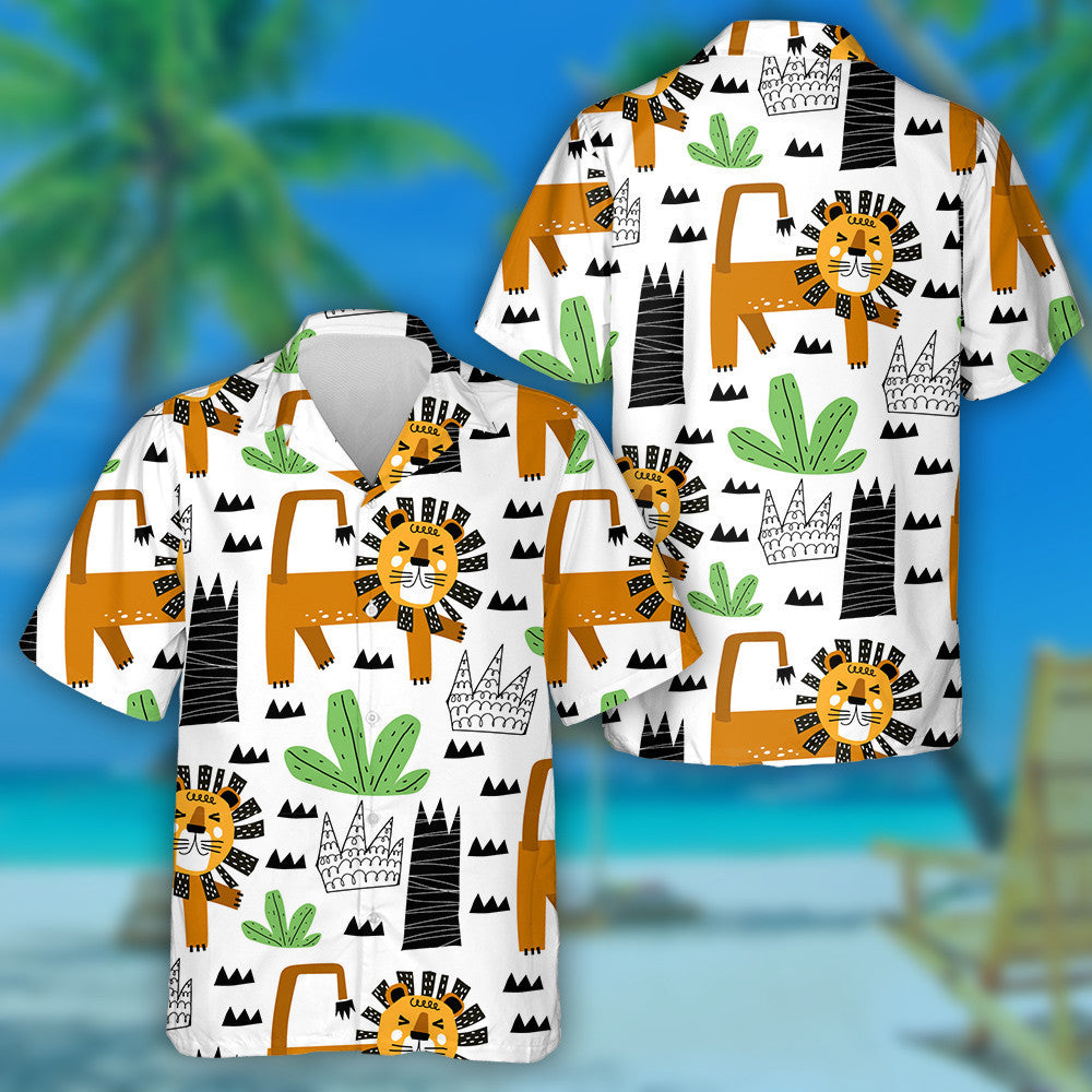 Funny Lion And Plant With Grass Tree Hawaiian Shirt, Hawaiian Shirt Gift, Christmas Gift