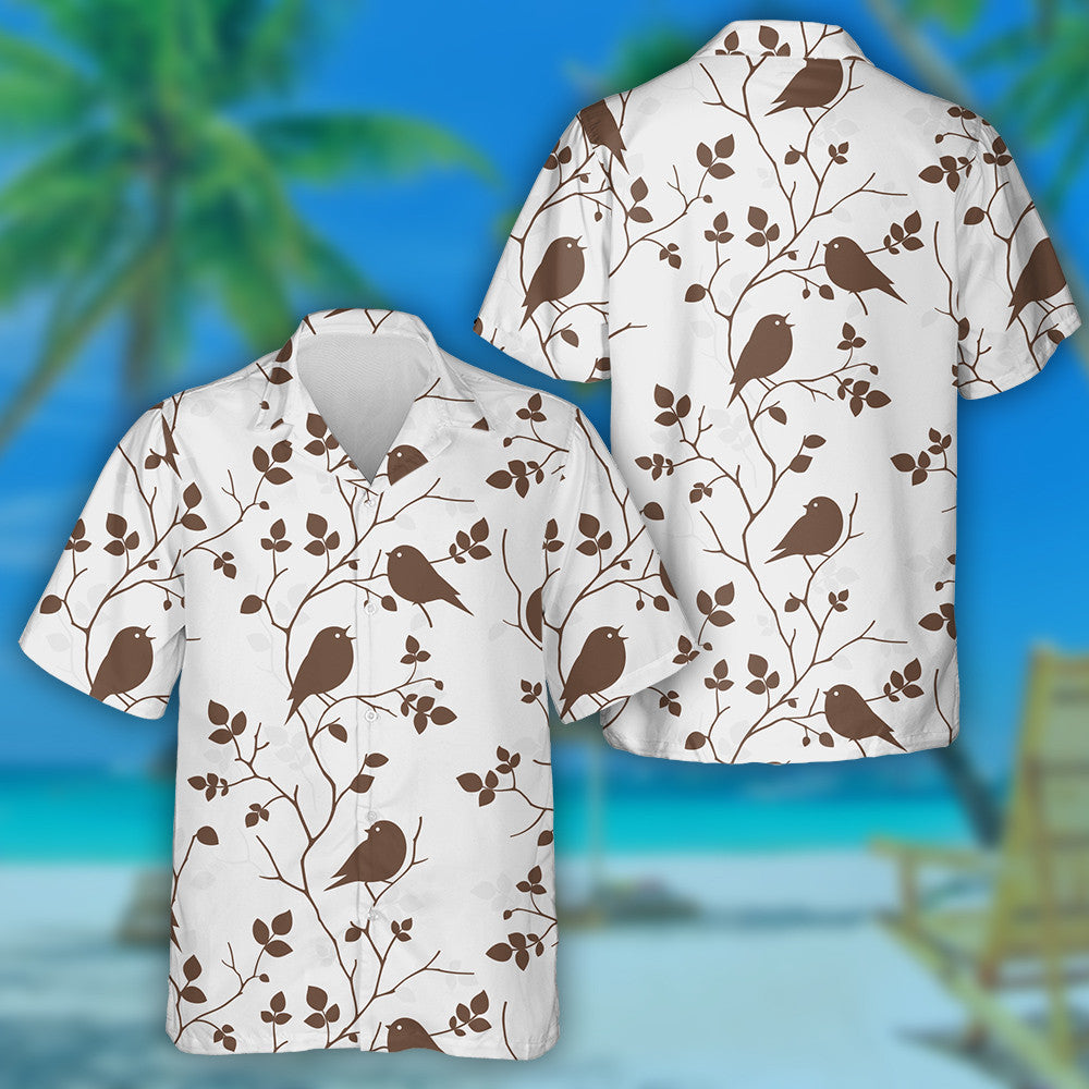 Silhouette Birds Sitting On Tree Branch Hawaiian Shirt,Hawaiian Shirt Gift, Christmas Gift