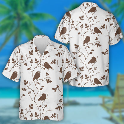 Silhouette Birds Sitting On Tree Branch Hawaiian Shirt,Hawaiian Shirt Gift, Christmas Gift